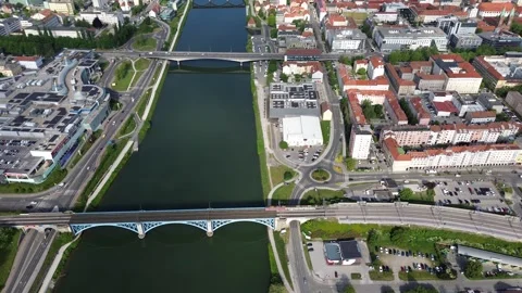 Aerial Drone Flight Over Maribor City Center and Drava River, Slovenia Stock Footage 340622994