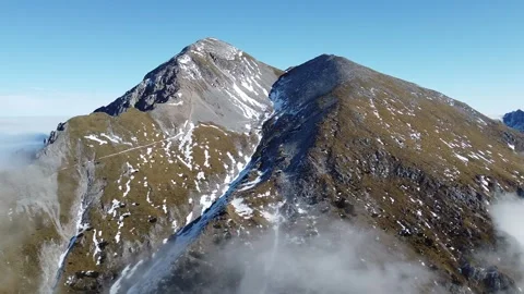 Aerial drone flight over Mount Stol (Hochstuhl) ridge in Slovenia Stock Footage 328984948