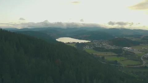 Aerial drone flight over mountain and forest with lake on horizon Stock Footage 319824872