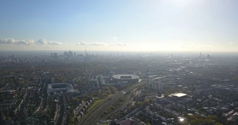 Aerial Drone flight over the north of london with the london skyline. Stock Footage 82385480