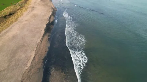 Aerial Drone Flight Over North Sea Beach in Scotland, 4K Footage Stock Footage 170459682