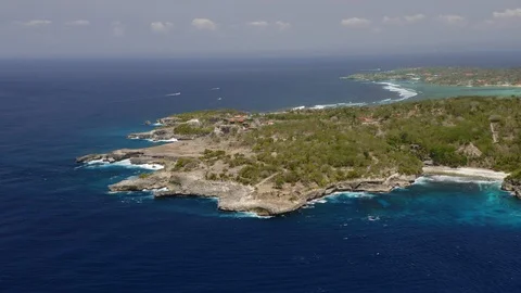 Aerial drone flight over ocean and green Bali island, Indonesia, 4k Stock Footage 123669052
