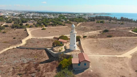 Aerial Drone Flight Over Paphos Lighthouse in Cyprus Stock Footage 313602905