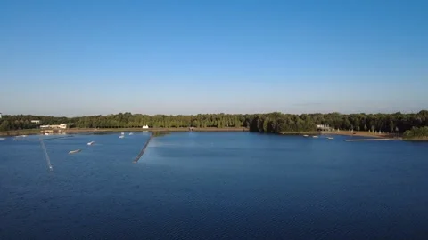 Aerial Drone Flight Over Park Lake in Summer Morning Stock Footage 328521209