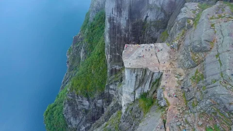 Aerial drone flight over Pulpit Rock, Preacher’s Chair, Preikestolen, Norway Stock Footage 129831098