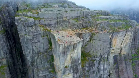 Aerial drone flight over Pulpit Rock, Preacher’s Chair, Preikestolen, Norway Stock Footage 129831129