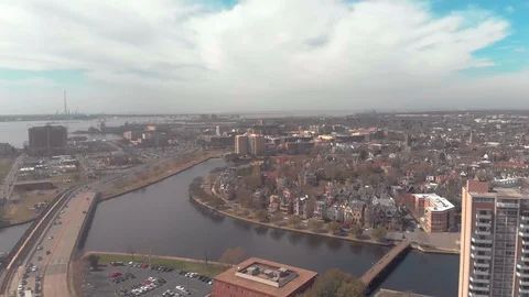 Aerial Drone Flight Over a road with traffic In Norfolk, Virginia 4k Stock Footage 88094475
