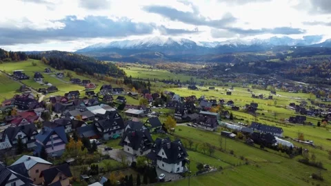 Aerial drone flight over Tatra Mountains Poland wide panoramic travel nature 4K Stock Footage 320054814