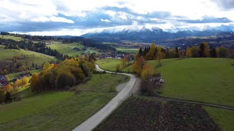 Aerial drone flight over Tatra Mountains Poland wide panoramic travel nature 4K Stock Footage 320054992