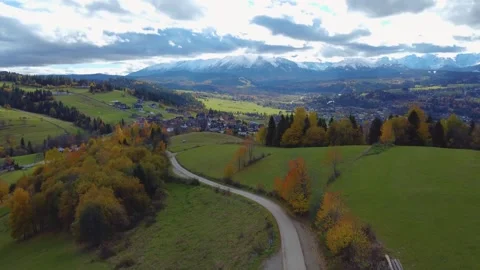 Aerial drone flight over Tatra Mountains Poland wide panoramic travel nature 4K Stock Footage 320055022