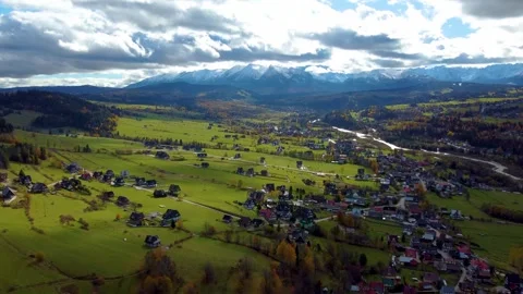Aerial drone flight over Tatra Mountains Poland wide panoramic travel nature 4K Stock Footage 320055211