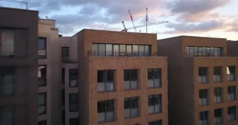 Aerial Drone flight over Tower Cranes in London, England. Video stock 81991278