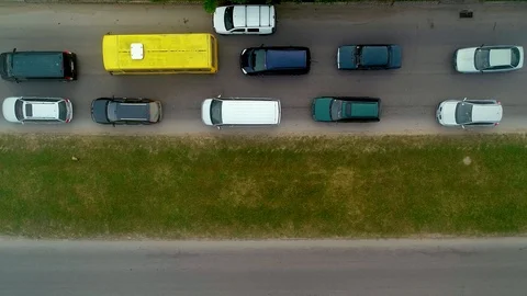 Aerial Drone flight over a traffic jam. Top view Stock Footage 94975475