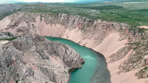 Aerial drone flight over turquoise river canyon in Croatia Stock Footage 337628432