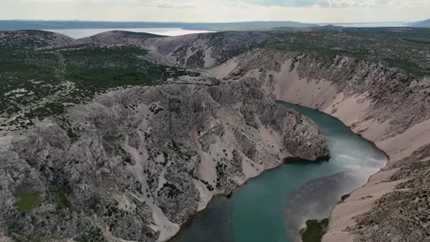 Aerial drone flight over turquoise river canyon in Croatia Stock Footage 337628561