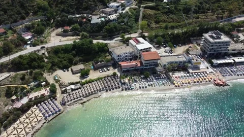 Aerial Drone Flight Over VLORA Beach\ Albania Stock Footage 249998267