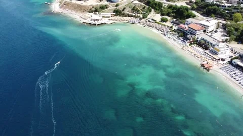 Aerial Drone Flight Over VLORA Beach\ Albania Stock Footage 249998569