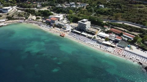 Aerial Drone Flight Over VLORA Beach\ Albania Stock Footage 249998777