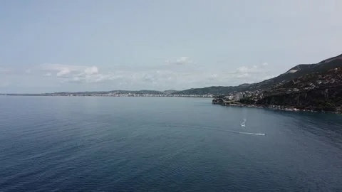 Aerial Drone Flight Over VLORA Beach\ Albania Stock Footage 249999149