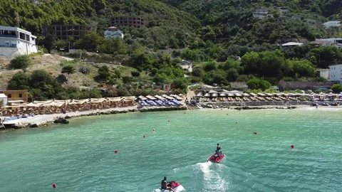 Aerial Drone Flight Over VLORA Beach\ Albania Stock Footage 249999162