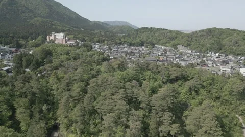 Aerial Drone Flight Over Yahiko Town and Forest, Niigata, Japan Stock Footage 302989161