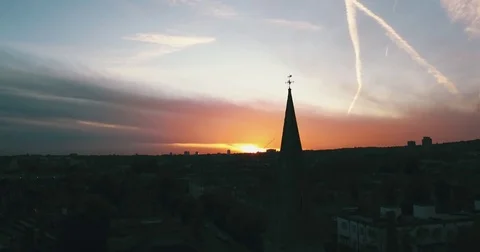 Aerial drone flight slowly orbiting a church steeple London UK. Stock Footage 81904804