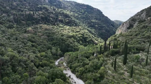 Aerial Drone Flight Through Vyros Gorge Near Kardamyli, Greece Video stock 302700528