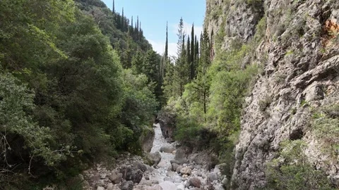 Aerial Drone Flight Through Vyros Gorge Near Kardamyli, Greece Video stock 302707480