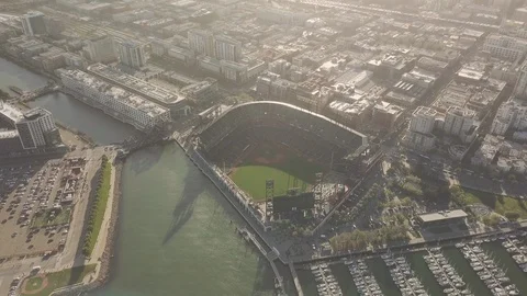 Aerial Drone Flight Top Down San Francisco AT&amp;T Baseball Park Sunset California Video stock 91463851