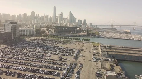 Aerial Drone Flight Top Down San Francisco Parking Lot Sunset California Stock Footage 91465410