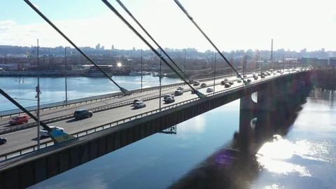 Aerial Drone Flight top down View of freeway busy city rush hour traffic jam hig Stock Footage 104882969