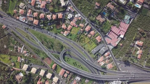 Aerial drone flight top down view of traffic at peak hour with cars on the road Stock Footage 116960547