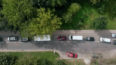 Aerial Drone Flight top down View of stuck cars and buses at rush hour heavy Stock Footage 152380909