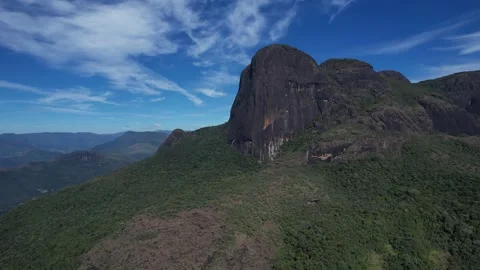 Aerial Drone Flight Toward Pedra do Papagaio Rock Formation in Aiuruoca Brazil Stock Footage 338040132