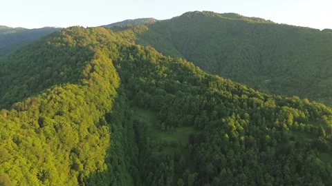 Aerial Drone Flight Toward Sunlit Mountain Peak, Adjara, Georgia 4K Stock Footage 341423877