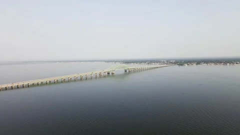 Aerial Drone Flight Towards Long Island Beach Bridge Stock Footage 163304367
