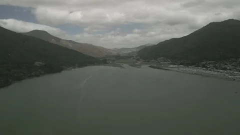 Aerial Drone Flight Towards a River Mouth Near Havelock, New Zealand Stock Footage 303831522