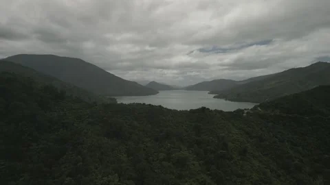 Aerial Drone Flight Towards a River Mouth Near Havelock, New Zealand Video stock 303831647