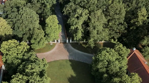 Aerial Drone Flight Towards Rogalin Palace Through Park Stock Footage 324961014