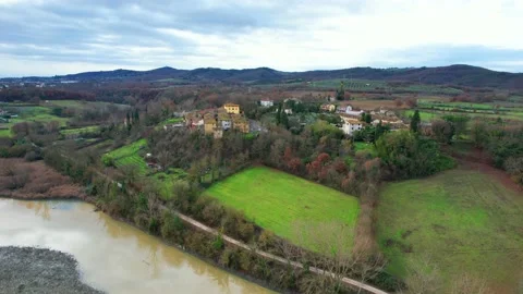 Aerial drone flight view approach Tuscany Italy Monte Sopra Rondine village 스톡 동영상 168027043