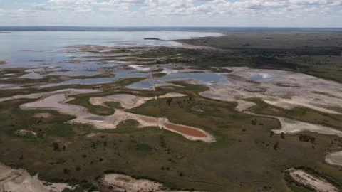 Aerial Drone Flight View Dry Lagoon with Different Colors Stock Footage 200973333