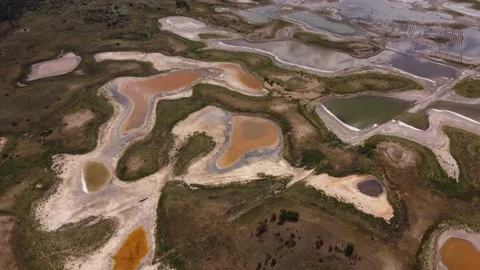 Aerial Drone Flight View Dry Lagoon with Different Colors Stock Footage 200973334