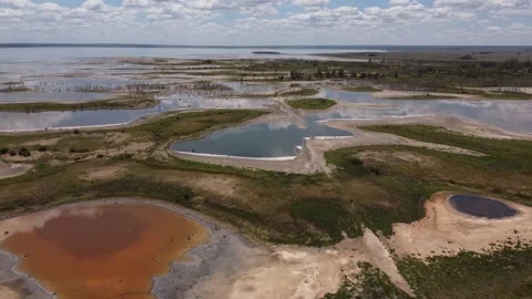 Aerial Drone Flight View Dry Lagoon with Different Colors Stock Footage 200973336