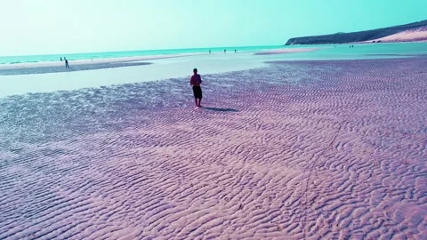 Aerial drone flight view pilot on shore Sotavento beach Fuerteventura-Canaries  Stock-Footage 171411547