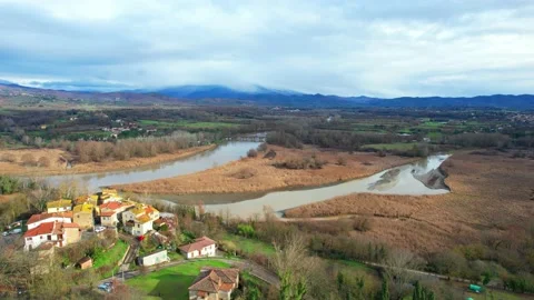 Aerial drone flight view Ponte Buriano Park Tuscany Italy Stock-Footage 168023352