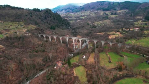 Aerial drone flight view Rail bridge Villetta San Romano Tuscany 스톡 동영상 184520291
