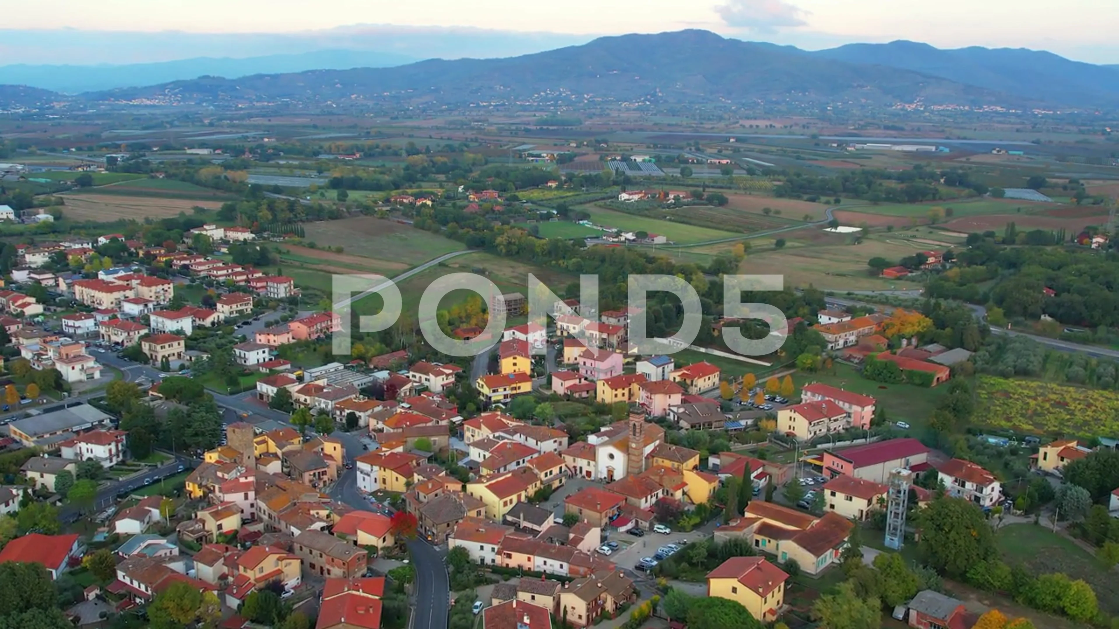 Aerial drone flight view of Tegoleto Village Tuscany Italy Arezzo Valdichiana