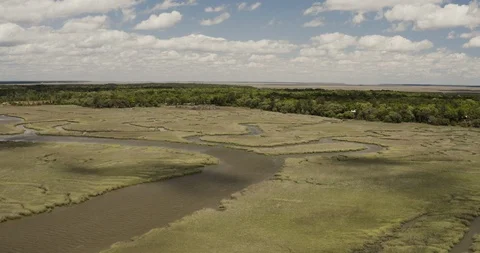 Aerial drone fly over bend in river Stock Footage 107735034