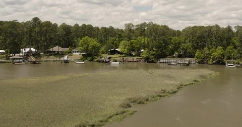Aerial drone fly over bend in river Stock Footage 107736505