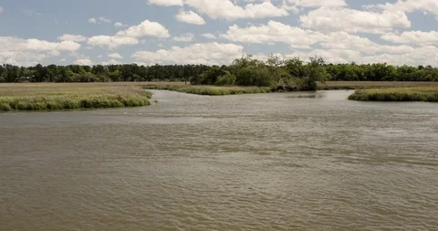 Aerial drone fly over bend in river Stock Footage 107756432